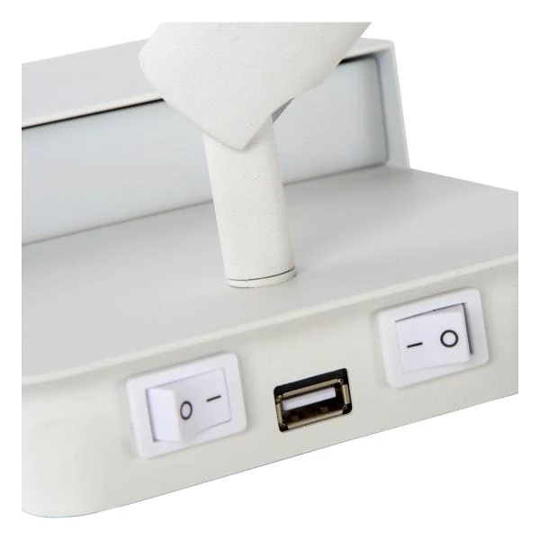 Lucide BOXER - Bedlamp / Wandlamp - LED - 3000K - Met USB oplaadpunt - Wit - detail 3